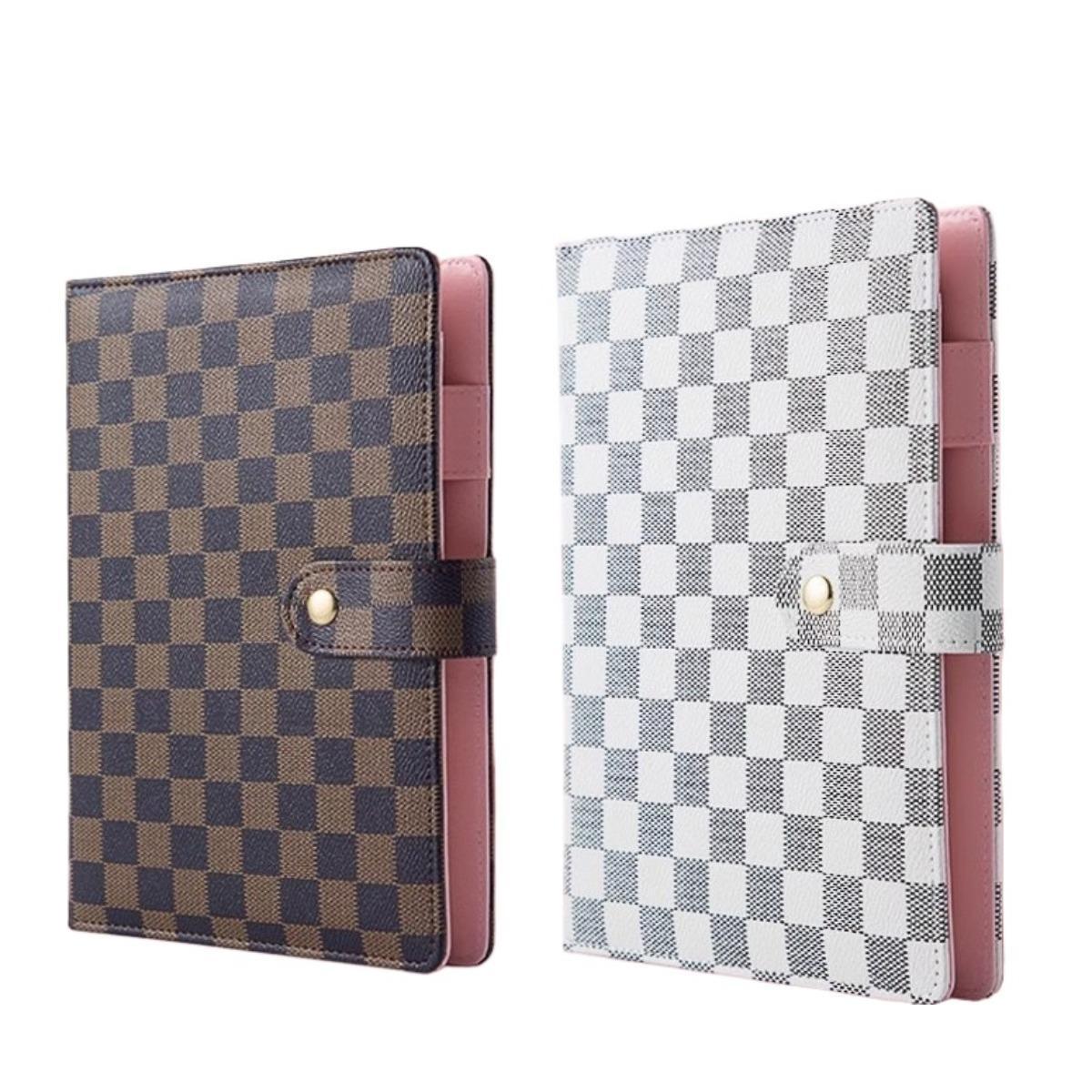 Checkered Leather A5 Size Faux Leather PlaidNotebook,Detachable Refillable Inner Pages,Multi-Functional Storage, ldealfor Work, SchoolLogs