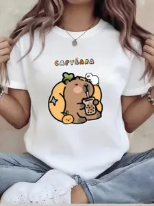 New Spring Summer Loose Casual Stylish T-Shirt Featuring Cool Capybara Cartoon Design, Perfect for Everyday Wear, Trendy Graphic Tees, Comfortable Short Sleeve Top, Cute Animal Print Fashion for Men and Women, Funny Kawaii Style Clothing