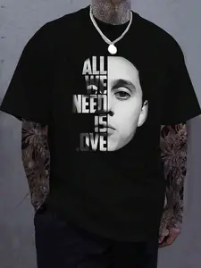 Men's Round Neck Short Sleeve Knit T-Shirt, Casual Fitted Streetwear Design, Graphic Face Pattern Print, All Season Wear, Daily Versatile
