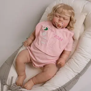 Realistic Reborn Baby Doll, 24-in (60cm) Sleeping Newborn Toddler with Blonde Hair, Pink Letter Sleeper, Closed Eyes, Soft Plush Fabric Body, Soft Cuddly Gift, Lifelike Soft Dolls