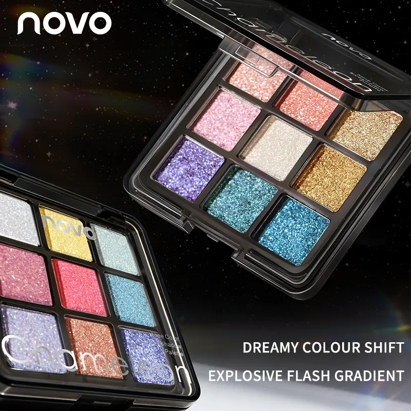 NOVO Potato Mud Chameleon 9 Color Eyeshadow Palette Multi-use Gradient Crushed Diamond Glitter Flake Eye Makeup