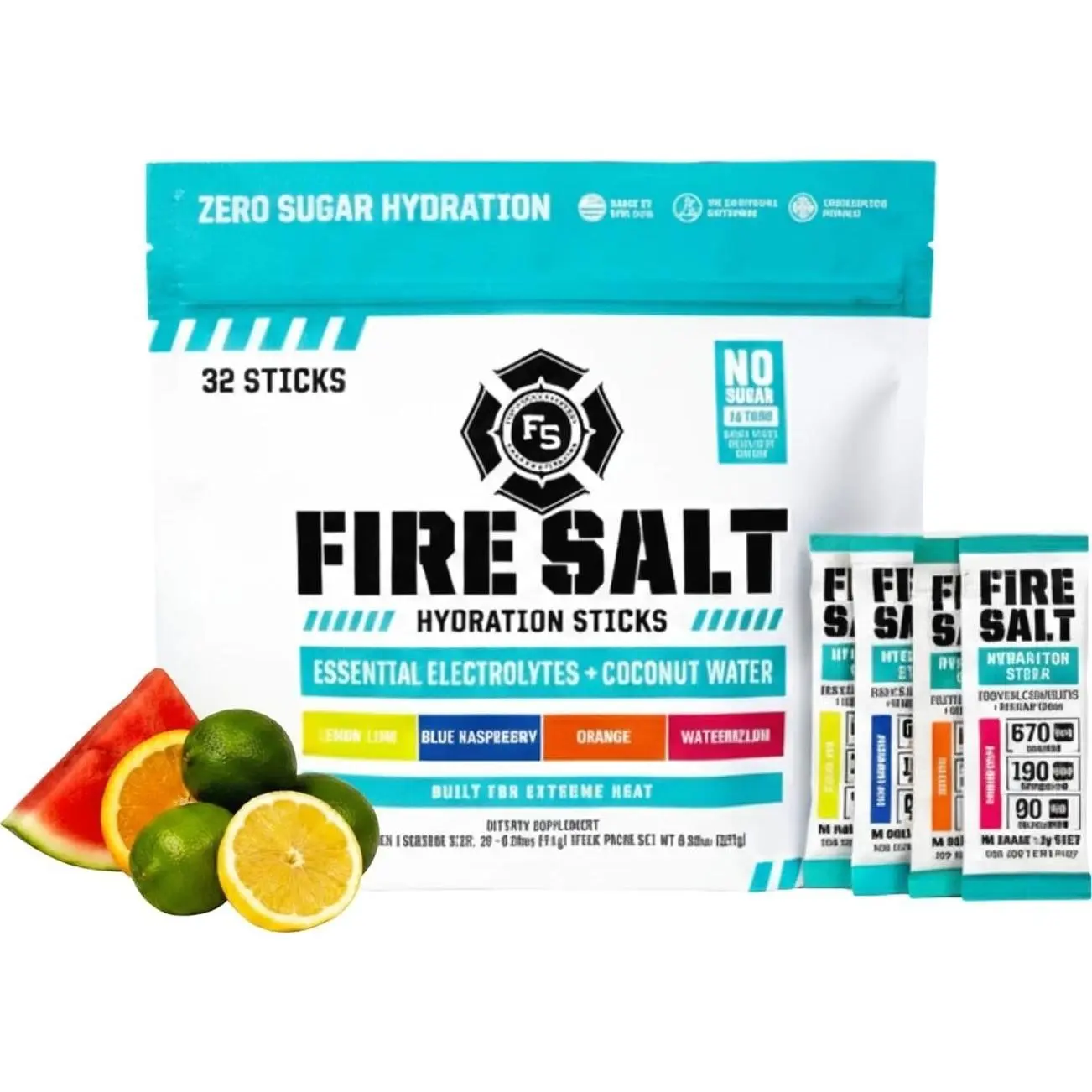 Fire Salt Variety Pack Electrolyte Hydration Sticks, Zero Sugar, 32 Count | Electrolytes & Coconut Water, Hydration Drink Mix with Magnesium, Potassium & Sodium, Single Serve On the Go Packs