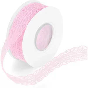 1 roll of size 25 pink lace border ribbon, 1.2-inch lace edge sewing, bow making accessories, bridal wedding decoration lace, wedding decoration ribbon, suitable for DIY crafts, wedding/bridal decoration, Diy Decorative Ribbon