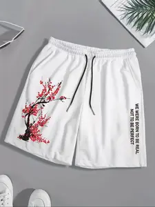 White Plum Blossom Pattern Shorts - Essential for Streets | Oriental Ink Art Printing | Perfect Choice for Leisure Outdoor, Art Market, and Summer Commuting | S-XXL Available | # Plum Blossom Shorts # Oriental Aesthetic Fashion # Essential for Streetwear