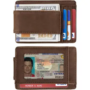 Genuine Leather Magnetic Front Pocket Money Clip Wallet RFID Blocking