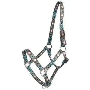 Premium Nylon Horse Sized Halter with Cross and Diamond Design.