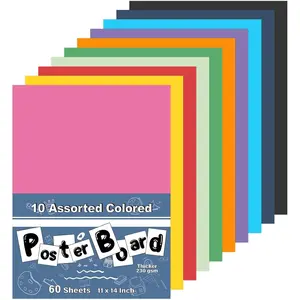 Colored Poster Board,60 Sheets Large Size 11 x 14 Inch Assorted Neon Trifold Poster Board Bulk for Art Display Board,Classroom Use,School Craft Project,Presentation Drawing