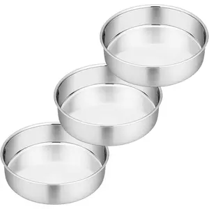 8 Inch Round Cake Pan Set of 3, Stainless Steel Round Baking Layer Pans Bakeware for Layer Birthday Cake, Fit Oven/Pots/ Cooker, Leakproof & Dishwasher Safe,