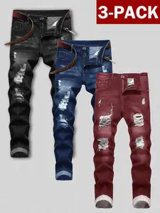 2026 New Men's Slim Fit Explosive Ripped Jeans 3 Pack Classic Versatile 5 Pocket Design