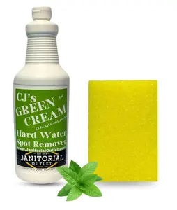 CJ'S Green Cream Hard Water Spot Remover for Shower Glass, Stainless Steel, and More - Mint Scented, 32 fl oz