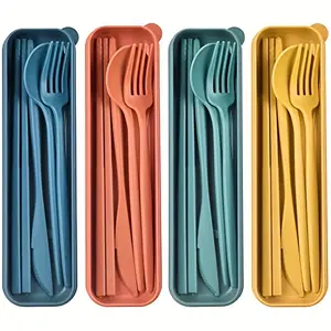 1 set of very practical 4-piece reusable travel cutlery set with storage box - suitable for any occasion! Convenient to carry