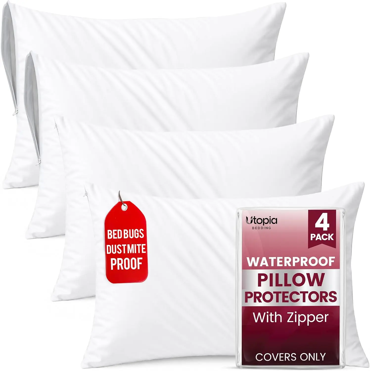 Utopia Bedding Waterproof Pillow Protectors with Zipper, Bed Bug and Dust Mite Proof Encasements, Moisture Wicking