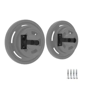 Wall Mount Weight Plate Holder Set of 4, Heavy Steel Bracket with Protective Rubber Pad, 300 lb Load Capacity for 2 Inch Olympic Plates, All Mounting Hardware Included