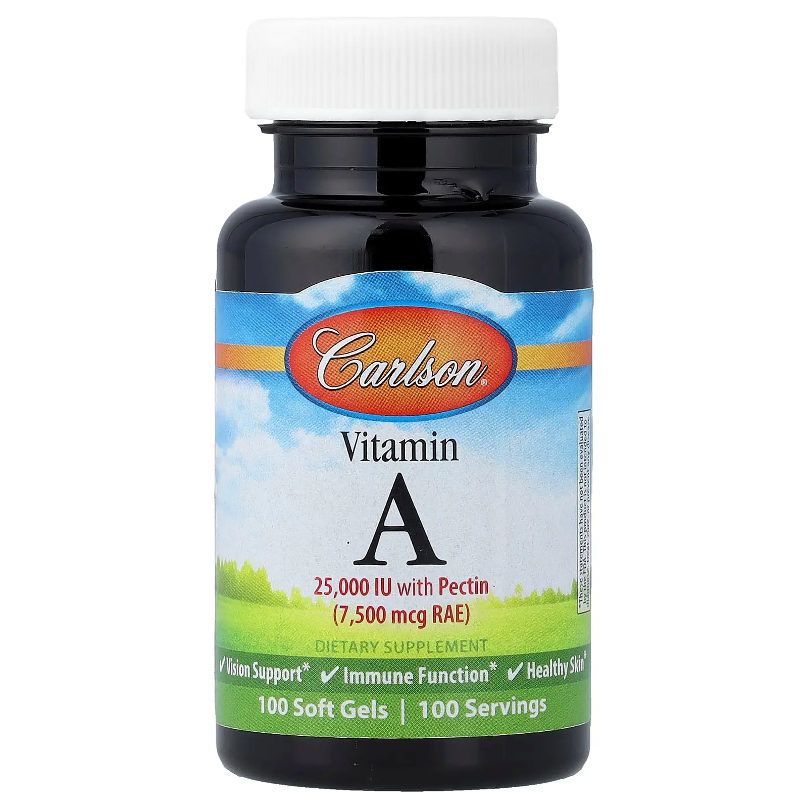 Carlson Vitamin A, 7,500 mcg RAE (25,000 IU), 100 Soft Gels