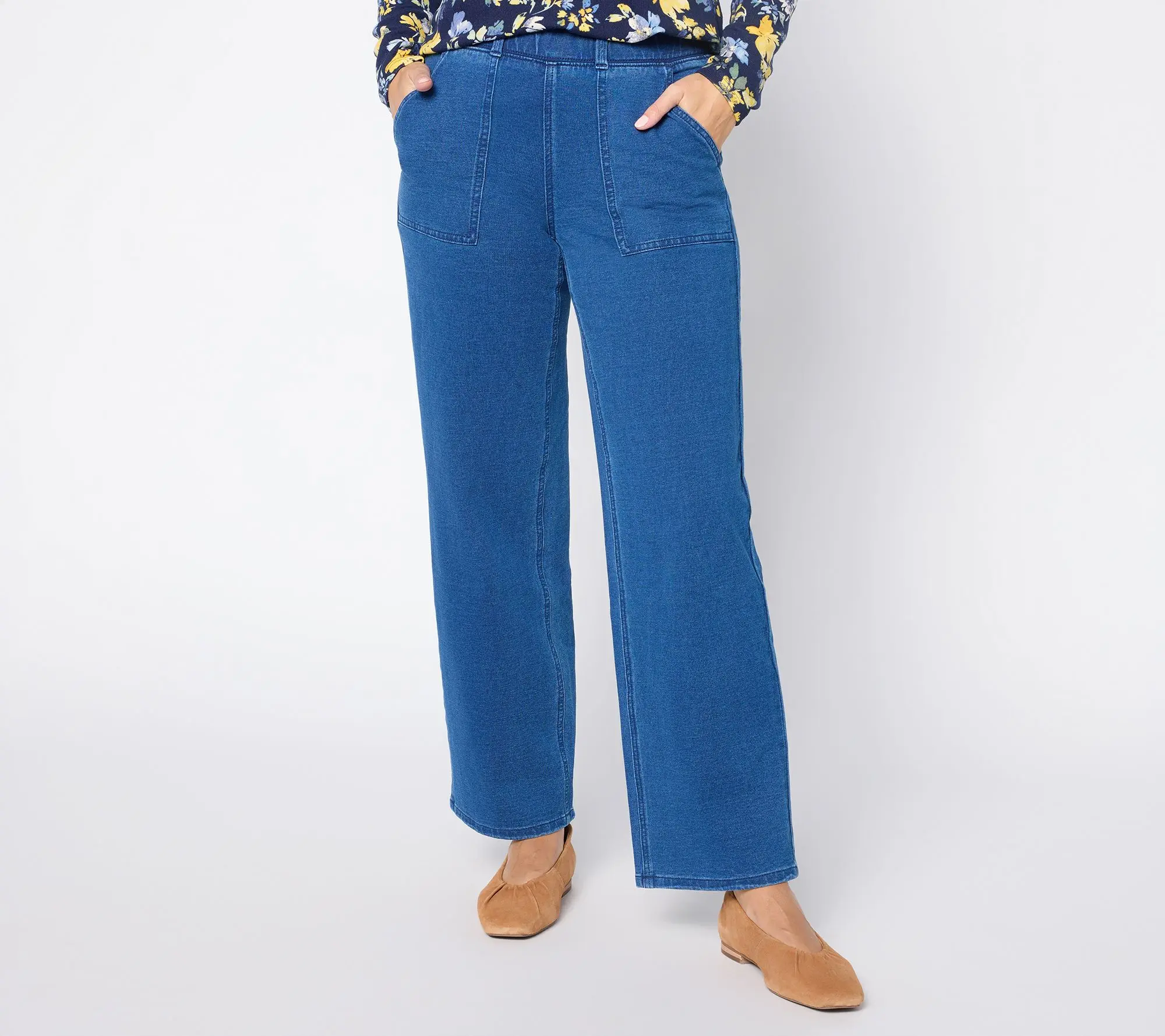 Denim & Co. Regular Indigo "How Smooth" Knit Denim Wide Leg Jeans Denim & Co. Regular Indigo "How Smooth" Knit Denim Wide Leg Jeans