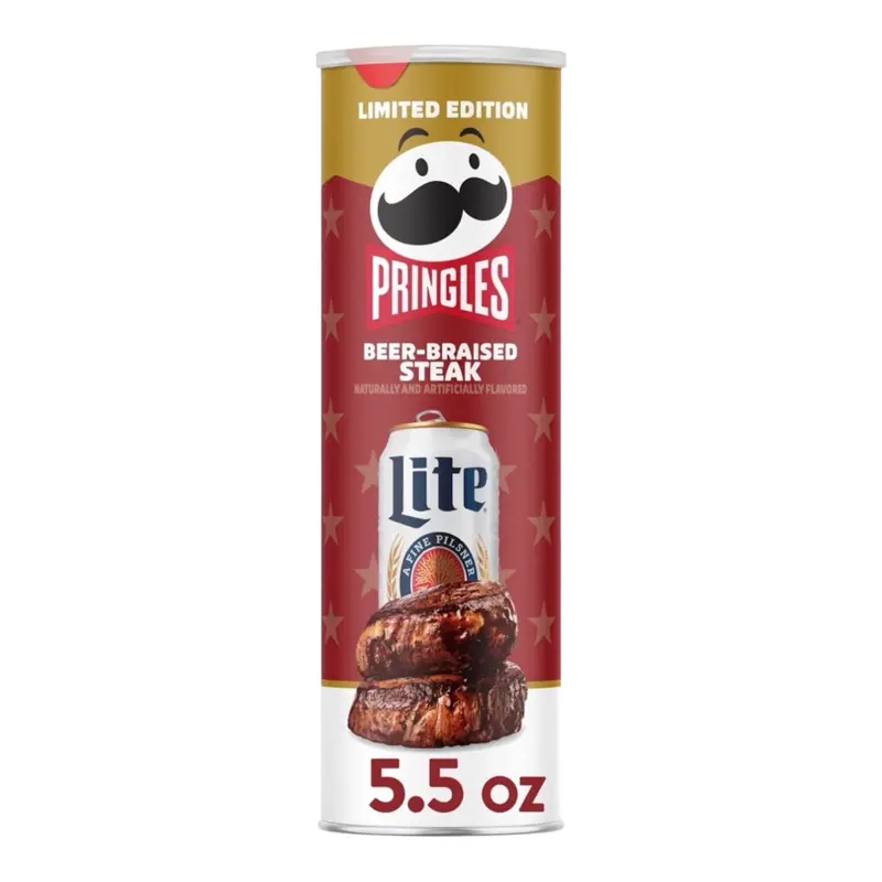Limited Edition Pringles x Miller Lite Steak Braised Beef-Flavored Snack, Single Can (5.5oz)