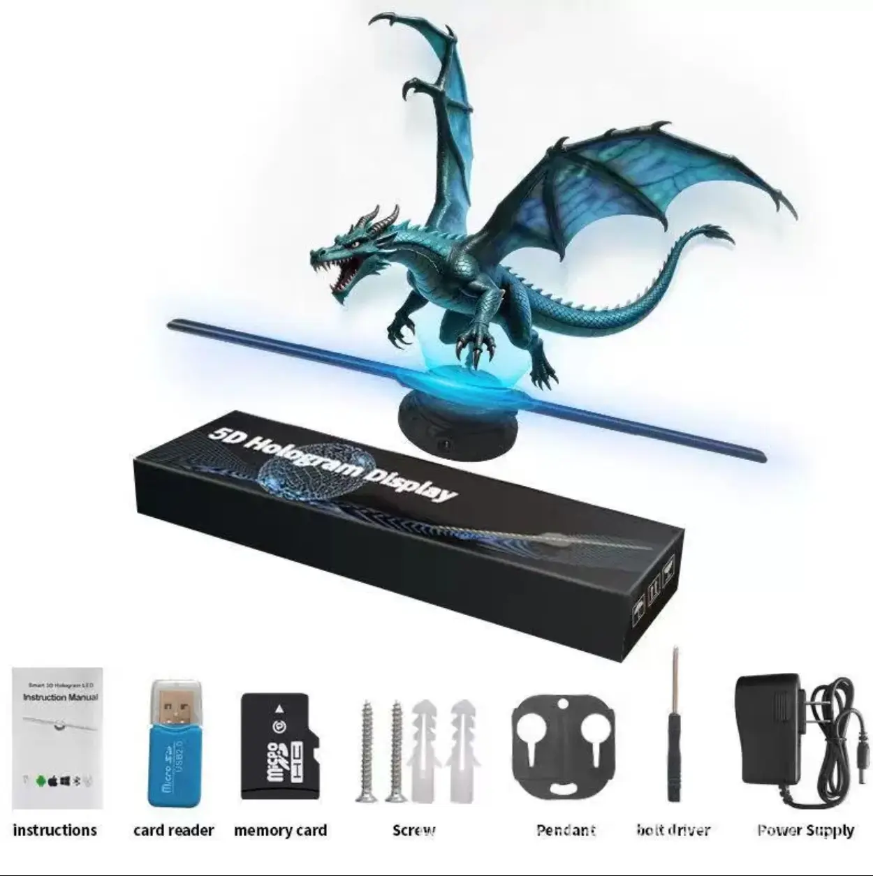 3D holographic projection light, 3D holographic fan, dual-blade LED holographic display 42cm, 224 LED lights, controllable via app, customizable ad light with video upload, easy to hang on the wall, holiday gift, Halloween party, home theater decoration