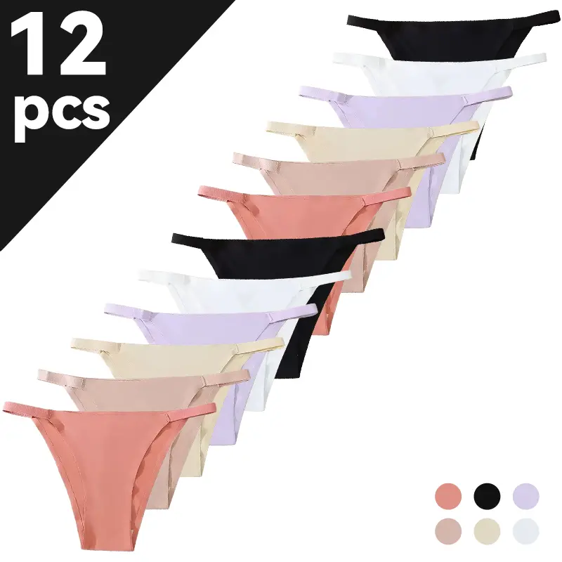 Women’s low-rise solid-color seamless thong panties made from ice silk stretch fabric—breathable, comfortable, highly elastic, and stylish. Suitable for everyday wear; soft, comfortable women’s underwear; fashionable women’s panties; womenswear.