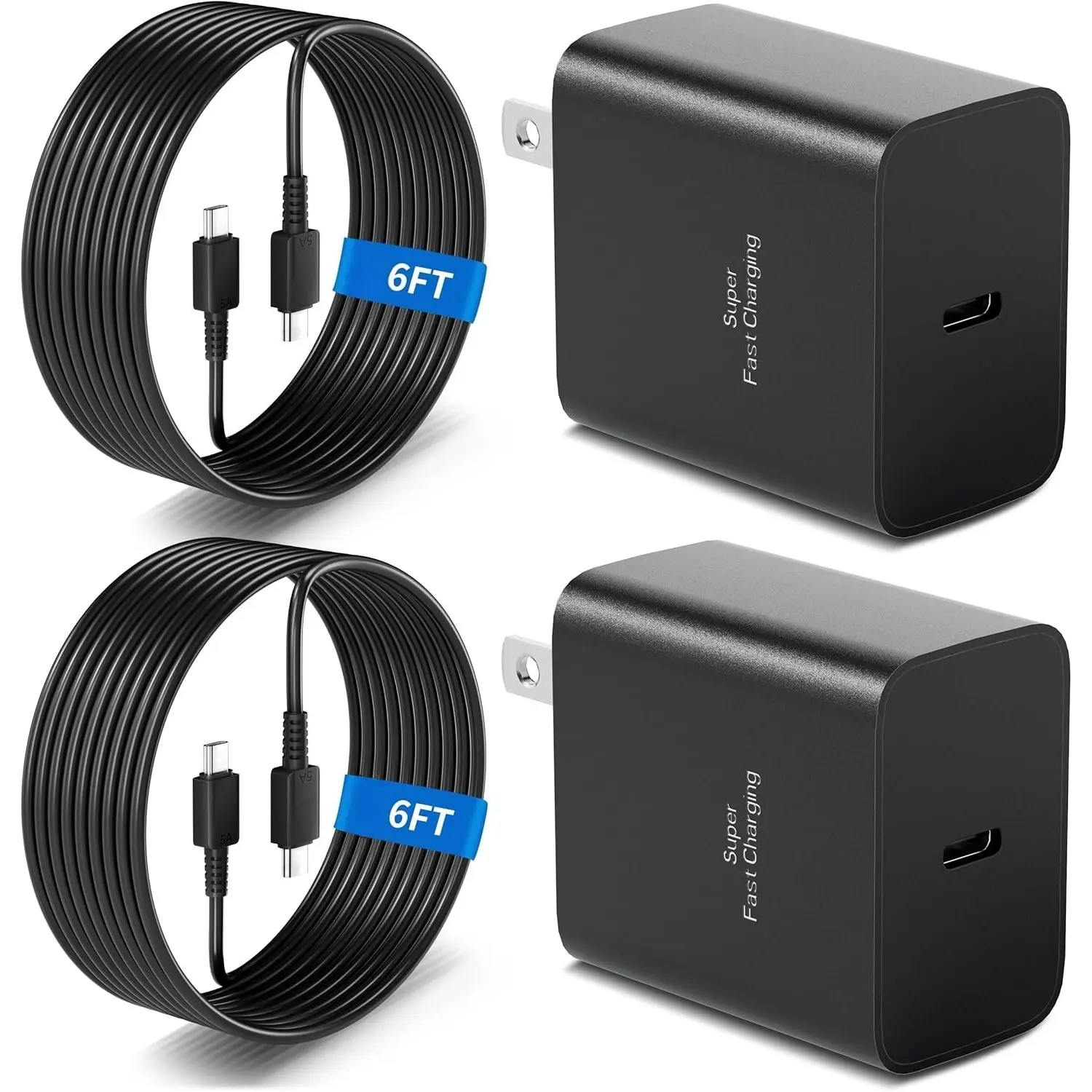 45W Super Fast USB-C Mobile Charger + Cable 2-Pack, Quick Charge Charging Solution for Samsung Galaxy S25 Ultra/S25+/S25/S24 Smartphones, 6FT Data Sync Cable for Devices
