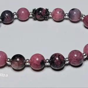 Natural Rhodonite Crystal Bead Bracelet 8.5mm Length is 7" stretch bracelet