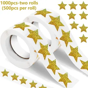 1000pcs Shiny Gold Star Stickers, Holographic Waterproof Self-adhesive Labels,Stickers for Envelope and Gift Decoration, Suitable for DIY Crafts, Classroom Teacher Supplies, Bulletin Board Decorations