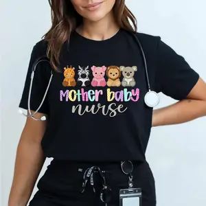 Mother Baby Nurse Shirt - Cute Stuffed Animals Pediatric Tee - L&D Postpartum Tee - Labor and Delivery Nurse Gift
