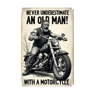 Aluminum Wall Art Sign, Vintage Harley-Davidson Rider Design, Wall Art Decoration, Suitable for Home Office Cafe Bar Garage, Retro Guitar Excavator Drum Bike Never Underestimate An Old for Man