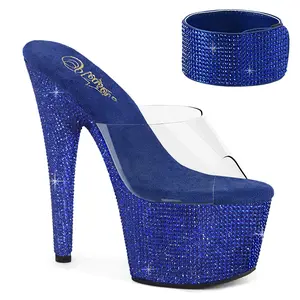 7 Inch Heel BEJEWELED-712RS Clear Royal Blue Rhinestone High Heels Fashion