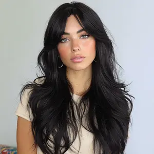 SMILCO/ 28-inch Small Lace Long Curly Dark Brown Synthetic Wig/SM1679