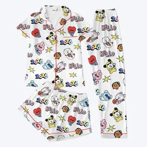 Kpop Idol Satin Pajama Set, Kpop Band Fan Sleepwear, Unique Characters Print Loungewear