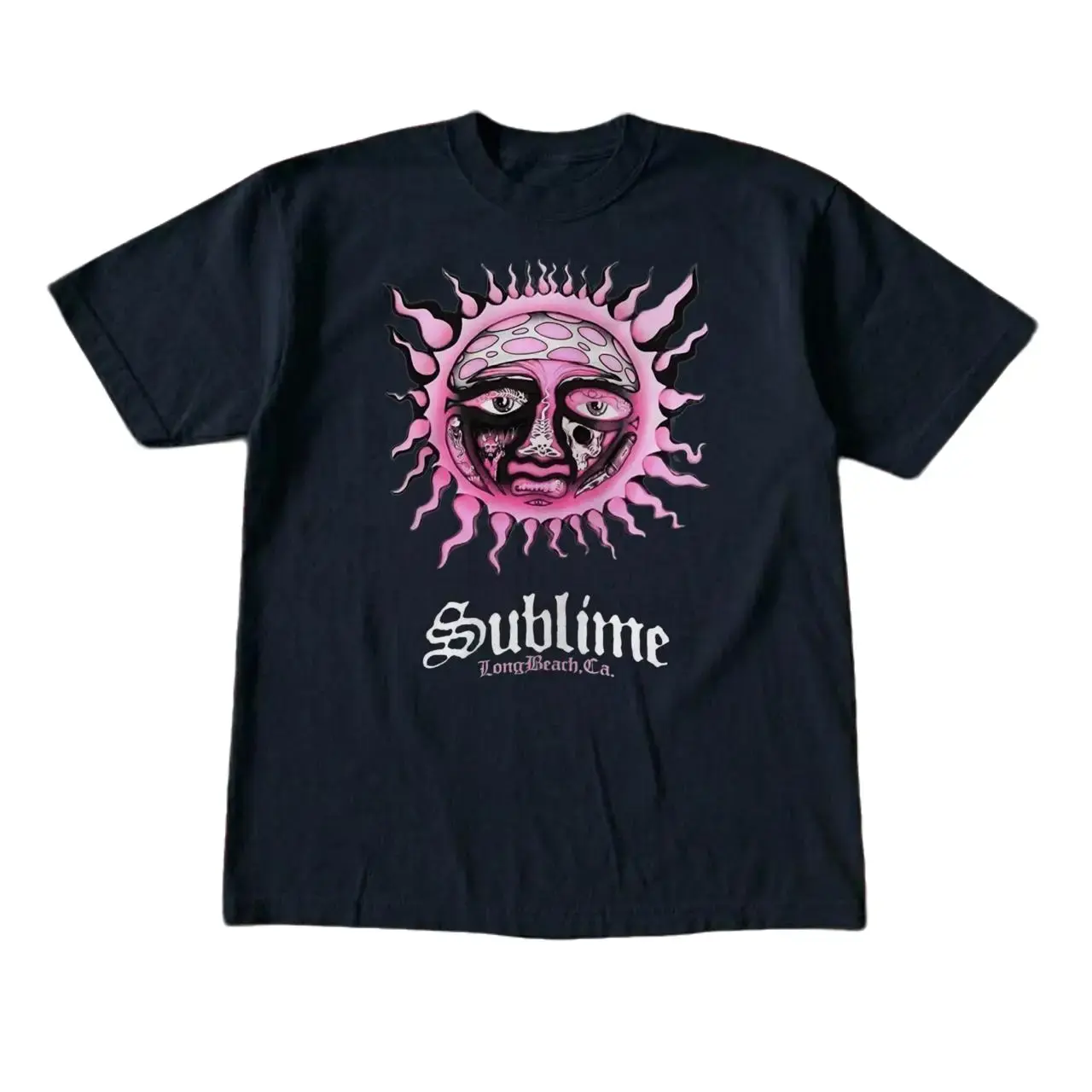 Vintage Sublime Pink Sun Graphic Tee - 90s Ska Punk Rock Band T-Shirt Unisex Black Short Sleeve Cotton Top