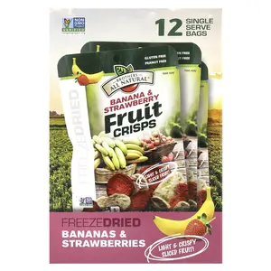 Brothers-All-Natural Fruit Crisps, Banana & Strawberries, 12 Single-Serve Bags, 0.42 oz (12 g) Each