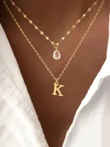 Women's Letter Water Droplets Stainless Steel Pendant Necklace Set, Elegant Multi-Layer Chain Design, Perfect Gift for All Occasions, Charm Necklaces, Necklace Initial
