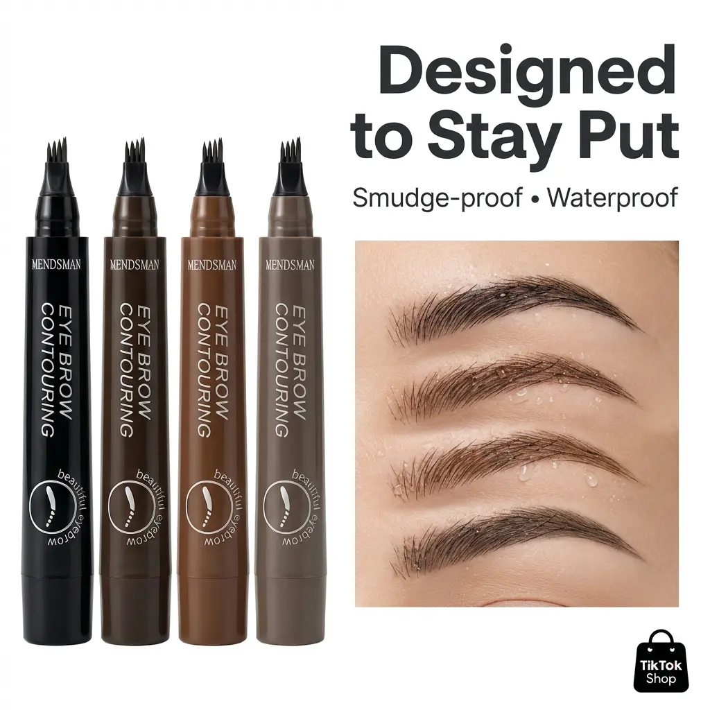 4-Tip Microblading Brow Pen – Waterproof Hair-Like Eyebrow Pencil for Sparse Brows, Patchy Beard & Hairline Filler (Men & Women)