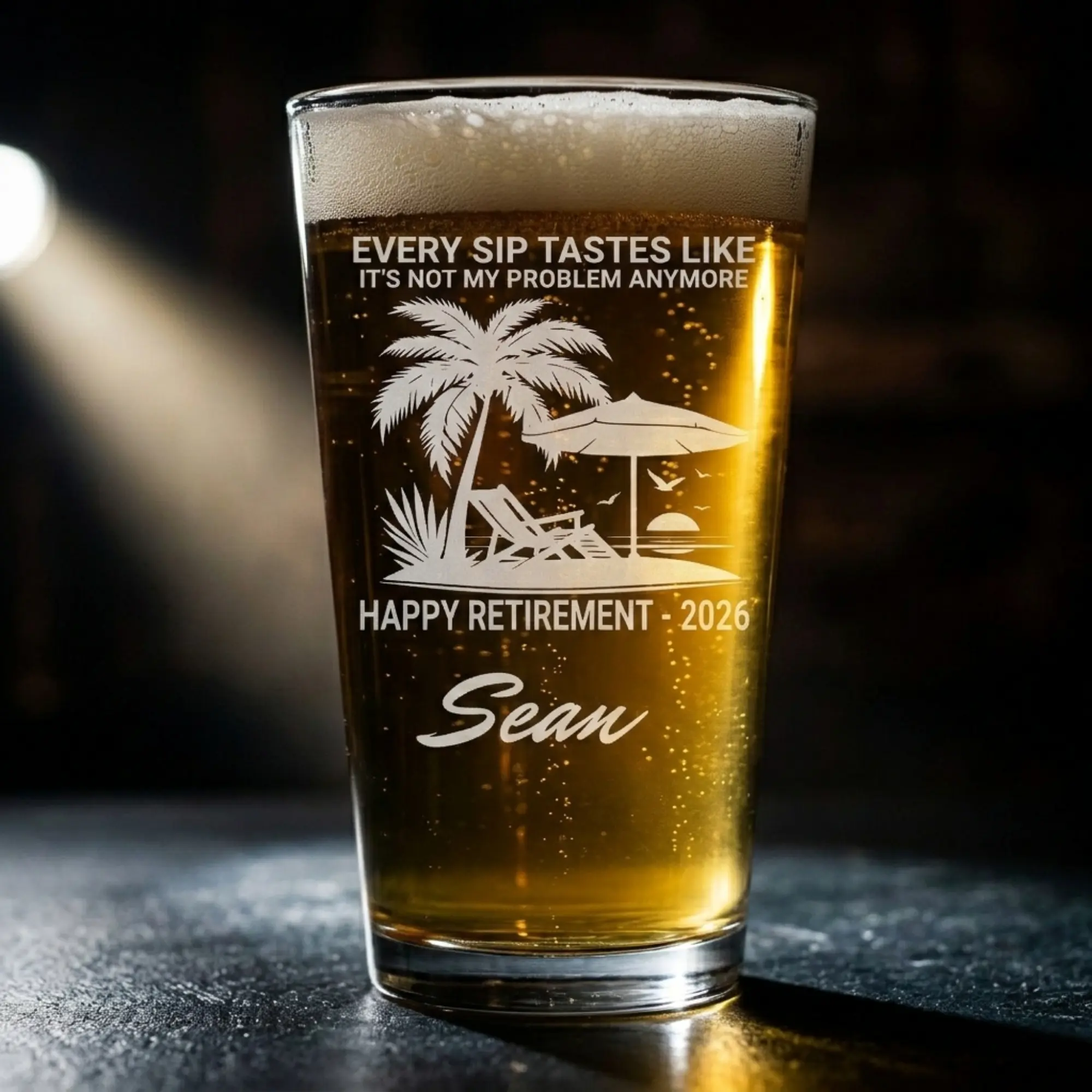 Personalized Retirement Pint Glass 16oz – Laser Engraved Beer Glass – Custom Name Retirement Gift 2026 – Funny Retirement Present