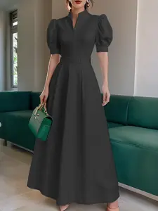 ZANZEA European and American Style Women's Stand Collar Bubble Sleeve Solid Top and Skirt Set, Two-Piece, Casual Chic Elegant Fashion Style