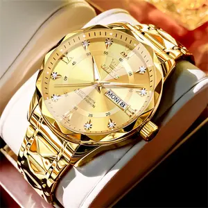 OLEVS Men's Fashion Business Quartz Watch: Split mirror face, luminous hands, gemstone accents, date display—embodying contemporary style. 5609 Casual Trendy Wristwatch