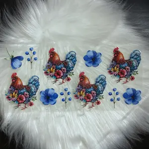 UV DTF Wrap-  Blue Roosters, Diy Decal Film