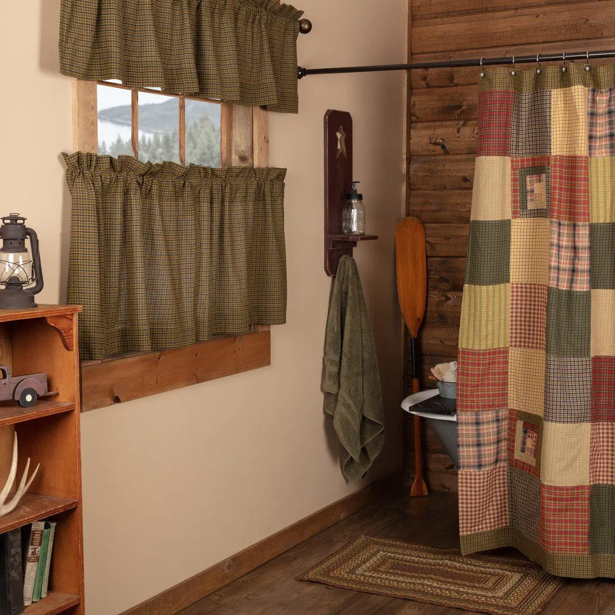 Log Cabin Plaid Shower Curtain, Bathroom Supplies, Straight-Edge Home Bathroom Decor