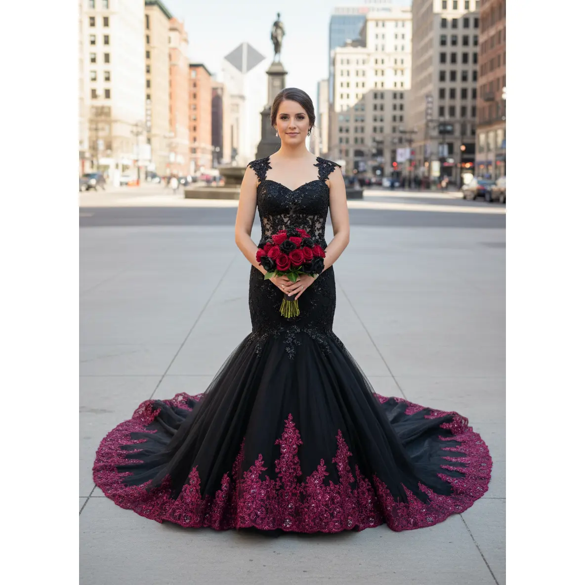 Shelby Black and Burgundy Mermaid Wedding dress with Removable Train , 2 in 1 Black and Burgundy Wedding Dress, Black Wedding Dress