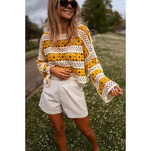Ecru and Yellow Crochet Taylor Blouse