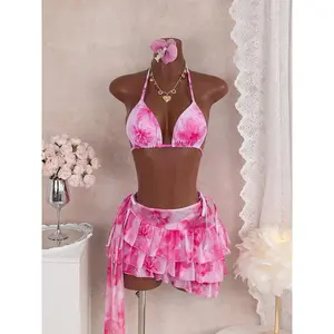 Women's Fashion Three-Piece Swimsuit Set, Stylish Swimwear, Floral Print Bikinis, Comfortable & Trendy Bathing Suit for Women, Perfect for Pool & Beach, Bikini Set