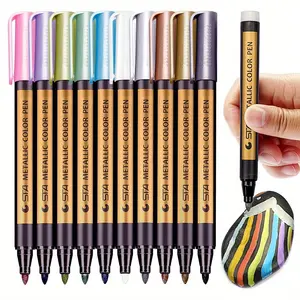 10pcs Metallic Marker Pens - Medium Tip Permanent Paint Markers for Scrapbooking, Crafts & DIY Projects