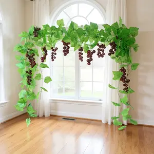 5 Pack Artificial Greenery Chain Grapes, Grapes Vines Leaves Foliage Simulation Plants for Garden Wedding Garland Home Room Outside Decoration