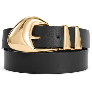 JASGOOD Women's Leather Belts for Jeans Dress Pants Black Brown Belts for Women Ladies Waist Belts with Gold Buckle