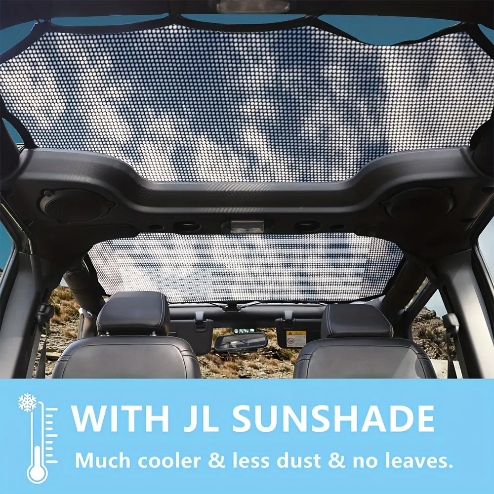 Jeep Wrangler Sunshade Windshield Sunshade Car Sun Shade Foldable Anti UV 4-Door Sunshades for Jeep Wrangler JK 2007-2017 UV-Resistant Mesh Cover - Blocks Blistering Sun Glare, Stops Cockpit Overheating, Prevents Cracked Interior Dash