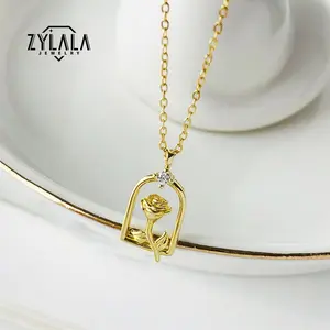[254] Sterling 925 Silver Rose Design Necklace Cute Elegant Style Delicate Gift For Women Girls