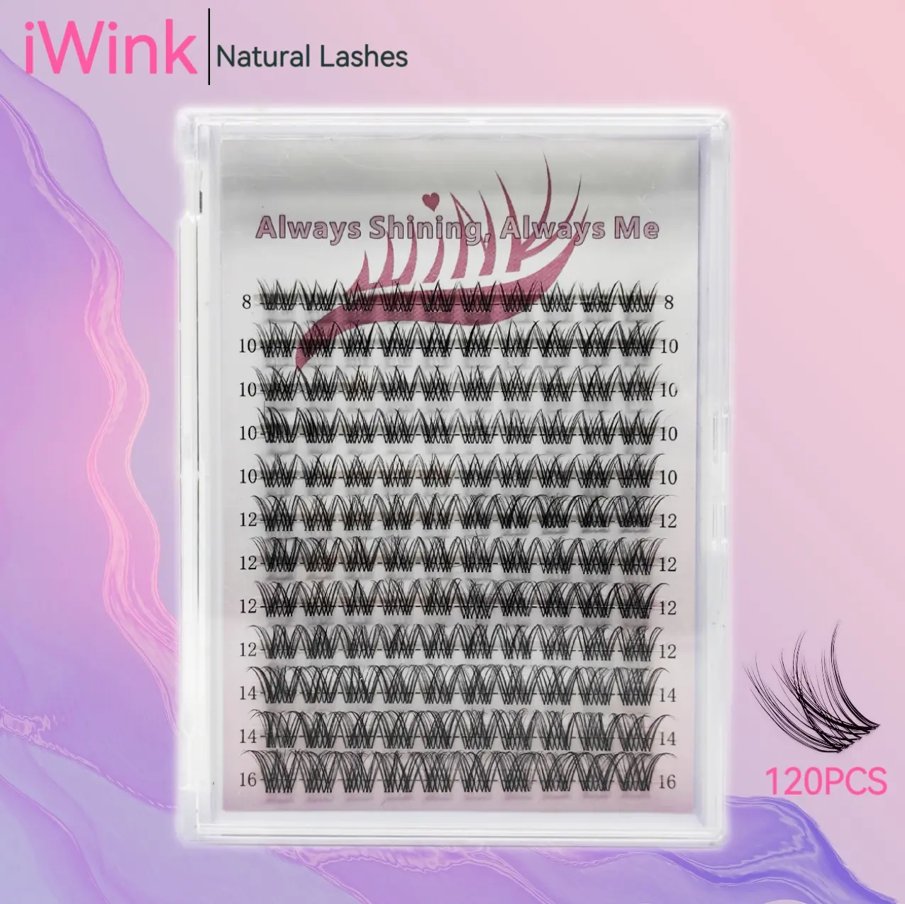 iwink DIY Eyelashes Extensions with Ultra-Thin Invisible Band for a Seamless Natural Look | 8-16mm Mixed Tray, 120 Pieces | Cosmetic Beauty Products, Nature, D Curl