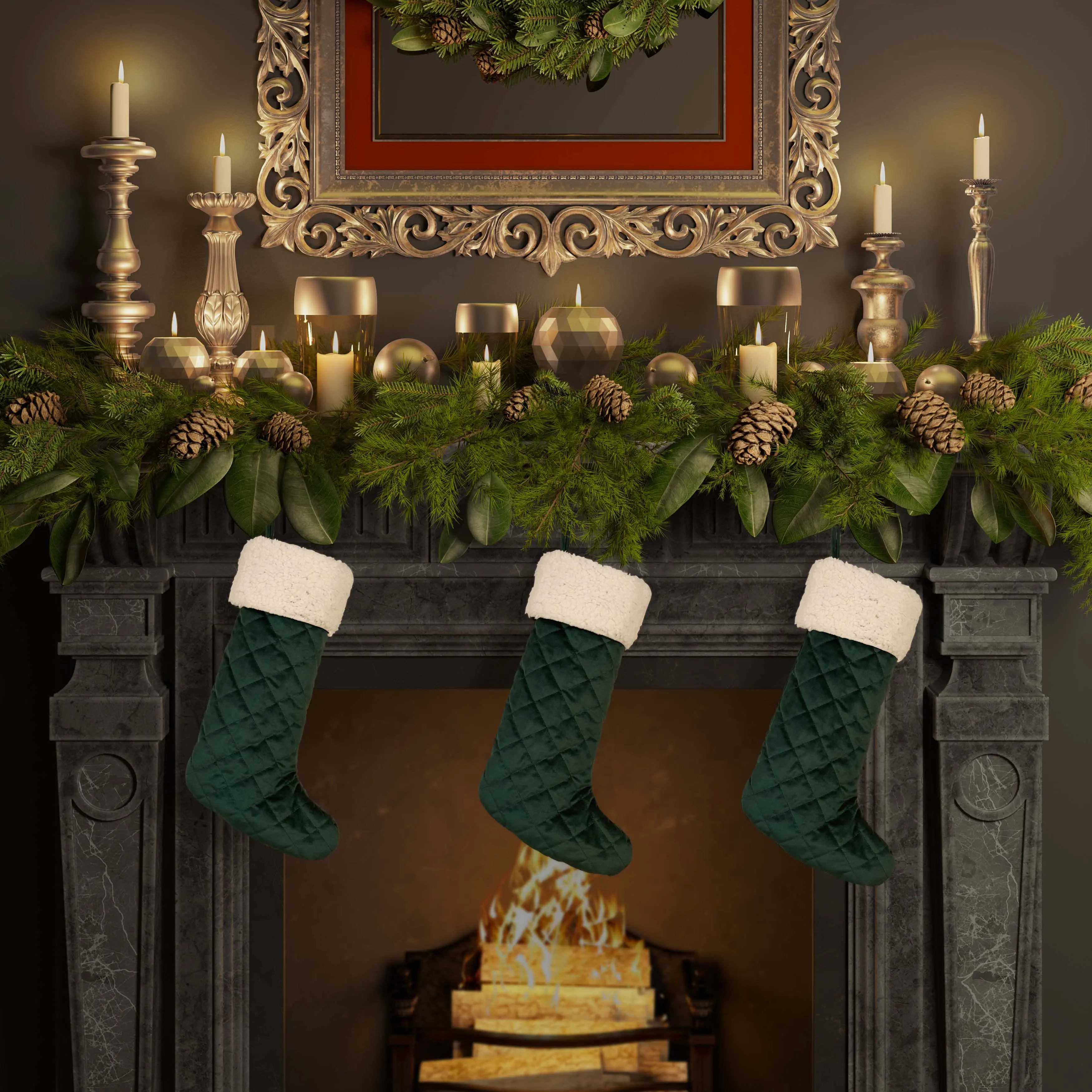 Casey Sherpa Evergreen Quilted Christmas Stocking