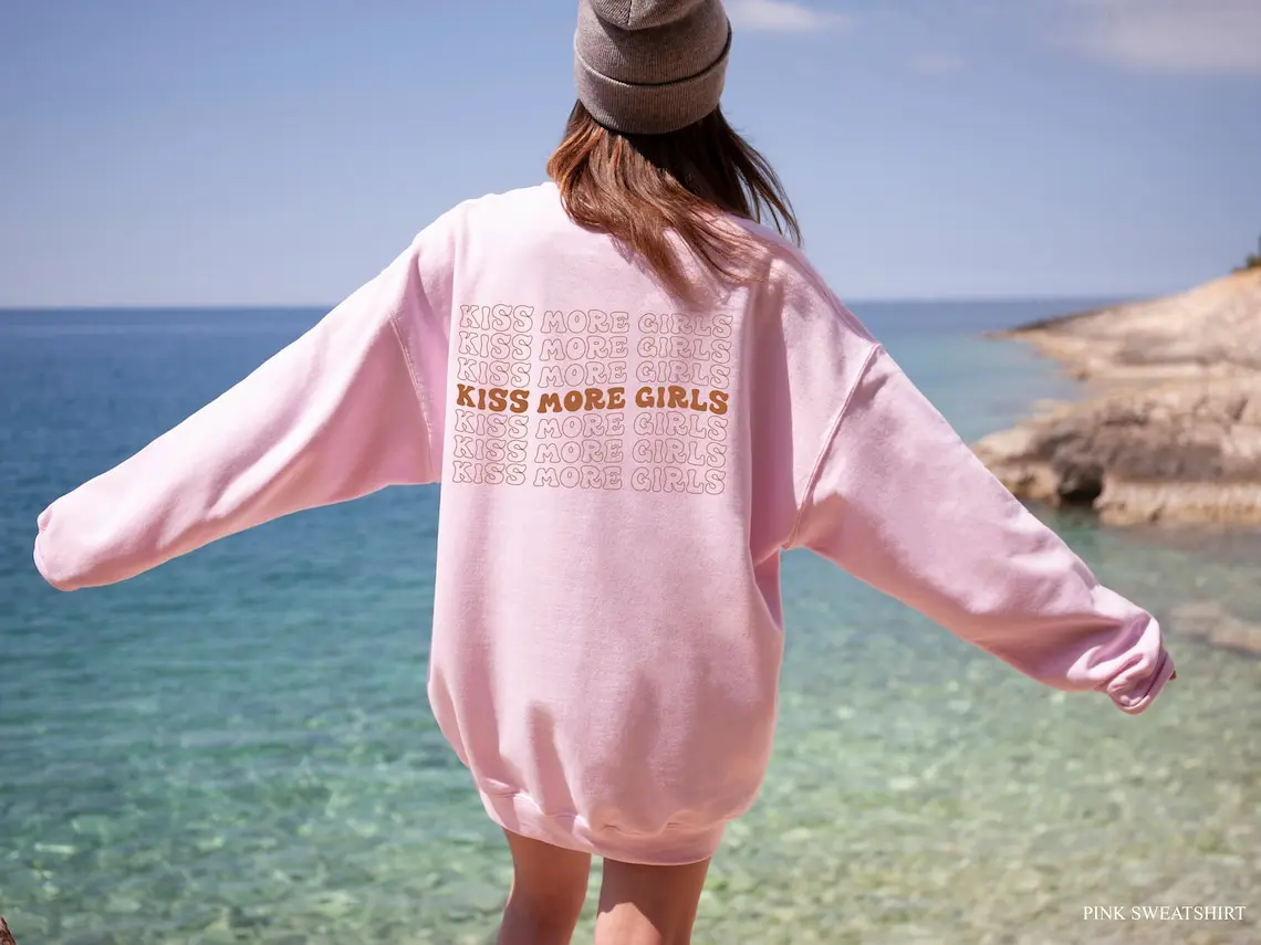 Aesthetic Lesbian Hoodie, LGBTQ Lesbian Pride Shirt, Kiss More Girls Comfort Cotton